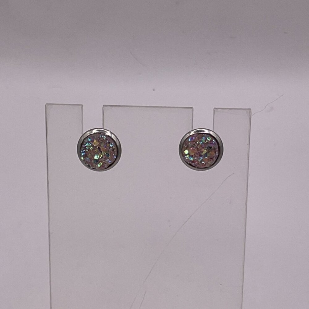 Iridescent Stud Earrings Stainless Steel Round Shape 316